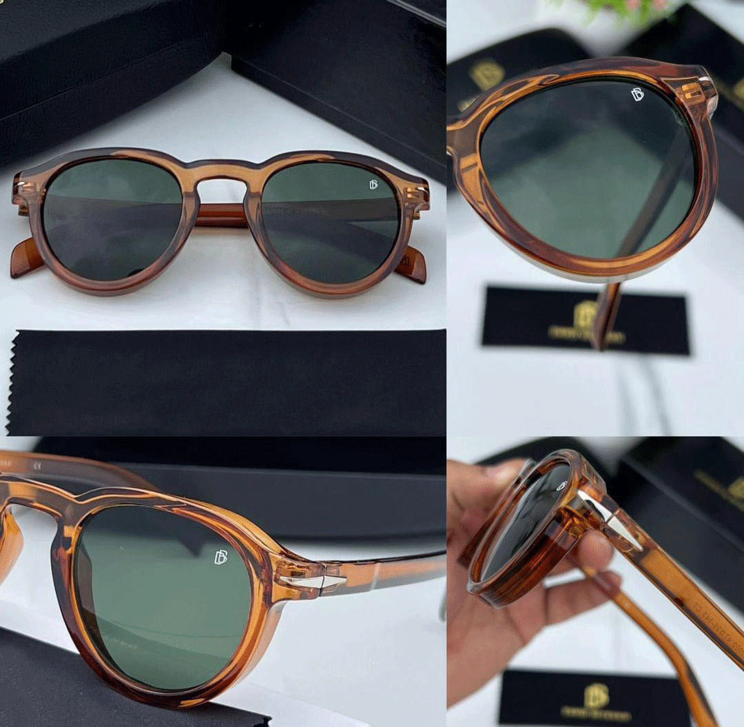 David Beckham Inspired Classic Round Sunglasses - Brown Frame, Green Lens, Retro Style