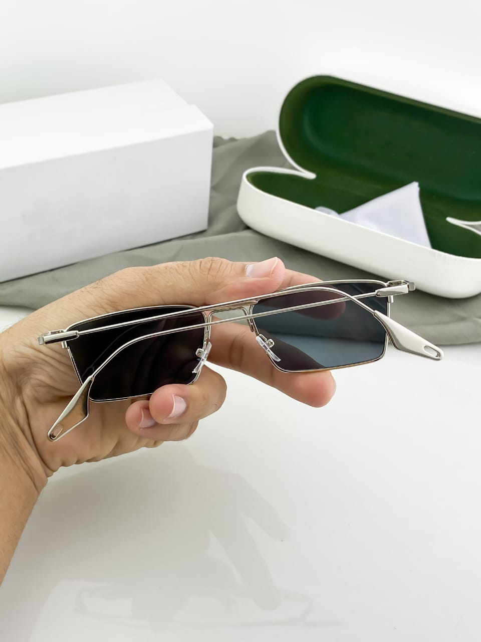 Emiway Bantai Inspired Rectangle Sunglasses – Silver Frame with Dark Tinted Lenses