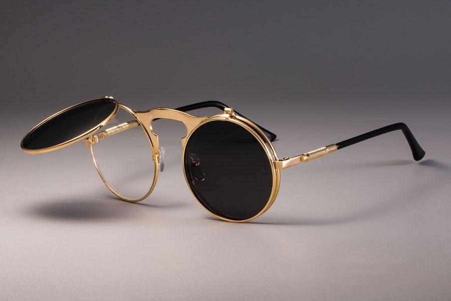 Flip Up Retro Round Sunglasses For Men Vintage Round Flip Up