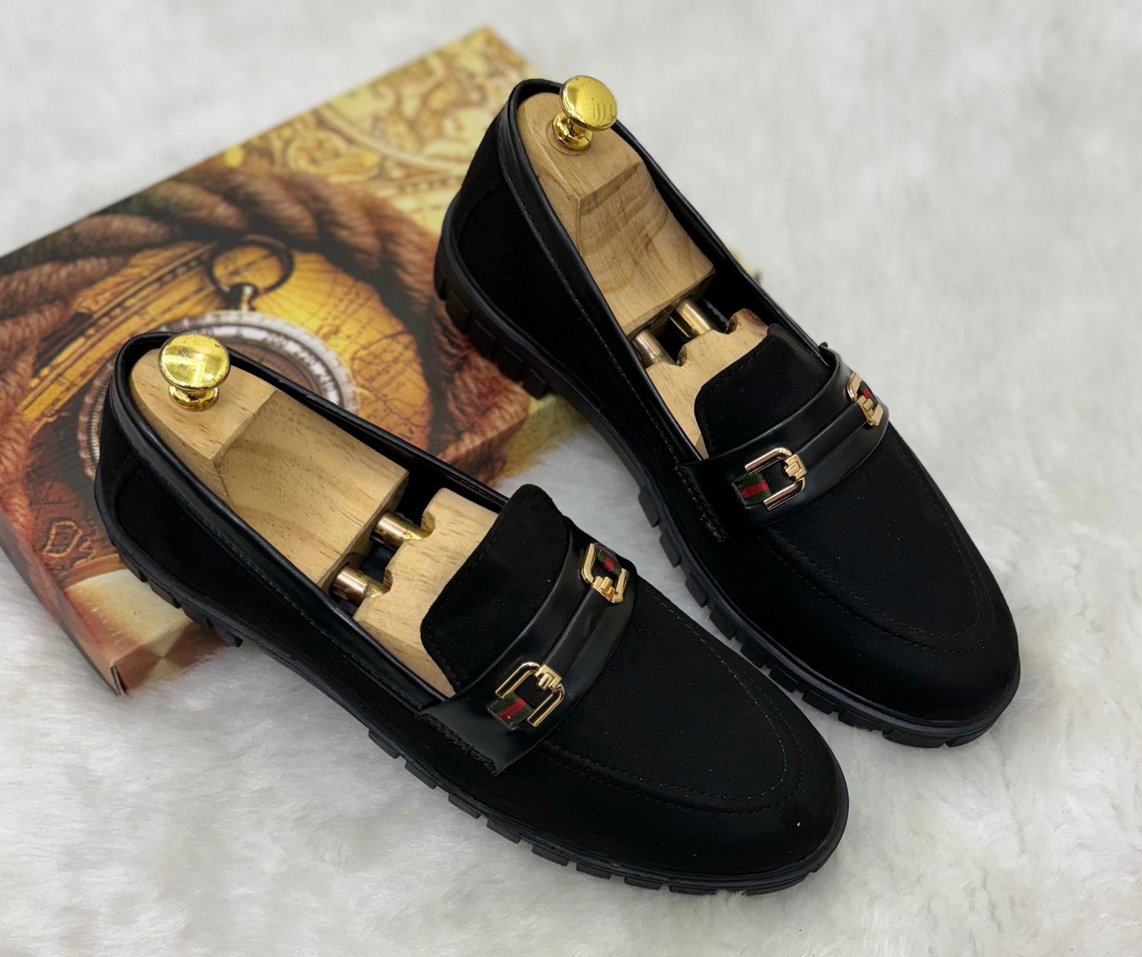 Buckle Design Suede Moccasins Shoes in Black Grey Brown and Tan For Pa