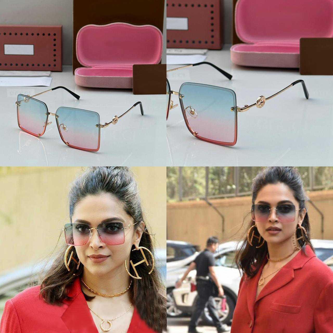 Deepika Padukone Inspired Style Gradient Square Rimless Sunglasses - FunkyTradition
