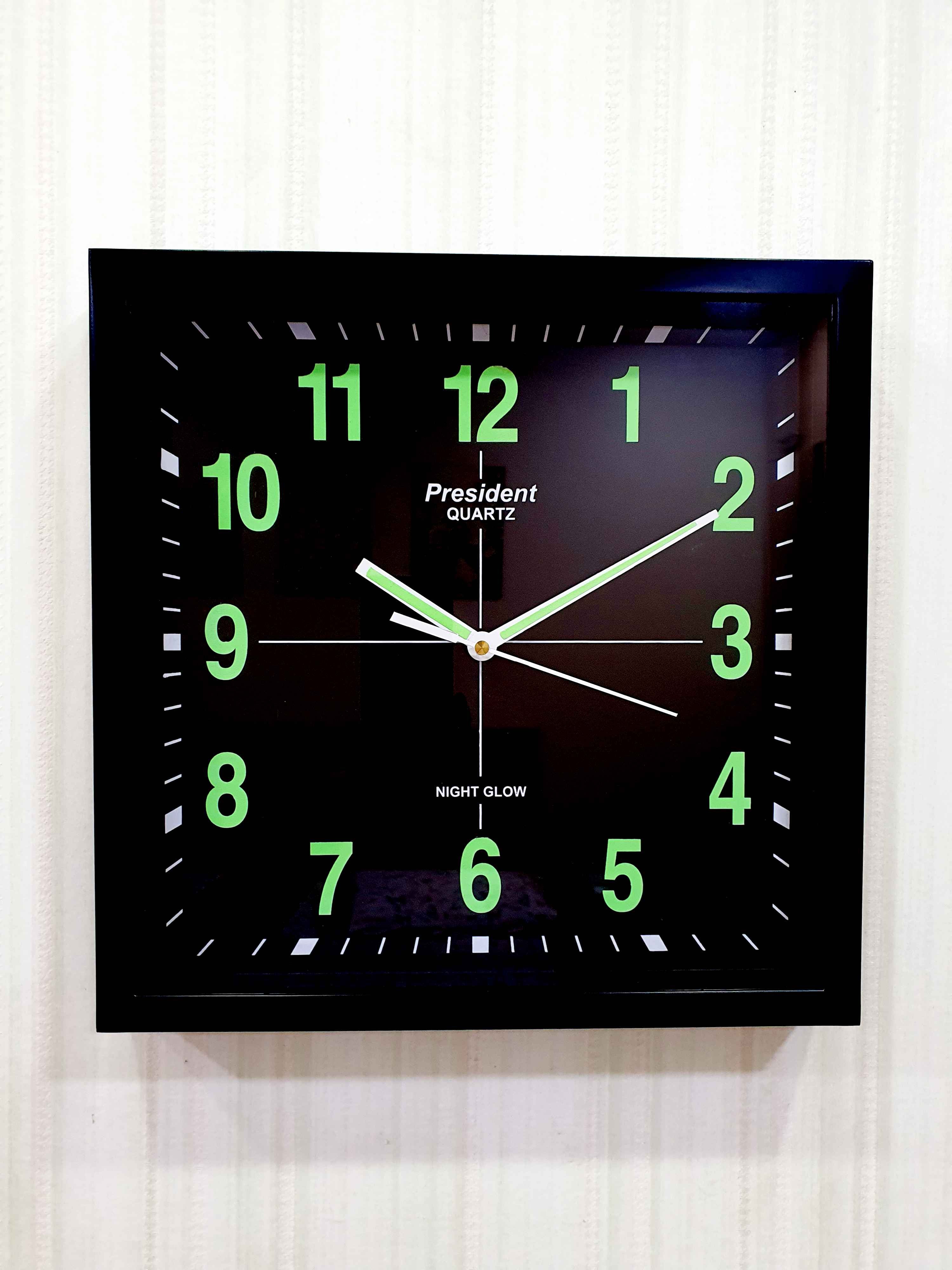 FunkyTradition Classic Design Black Radium Square Wall Clock, Wall Watch, Wall Decor for Home Office Decor and Gifts 31 CM Tall