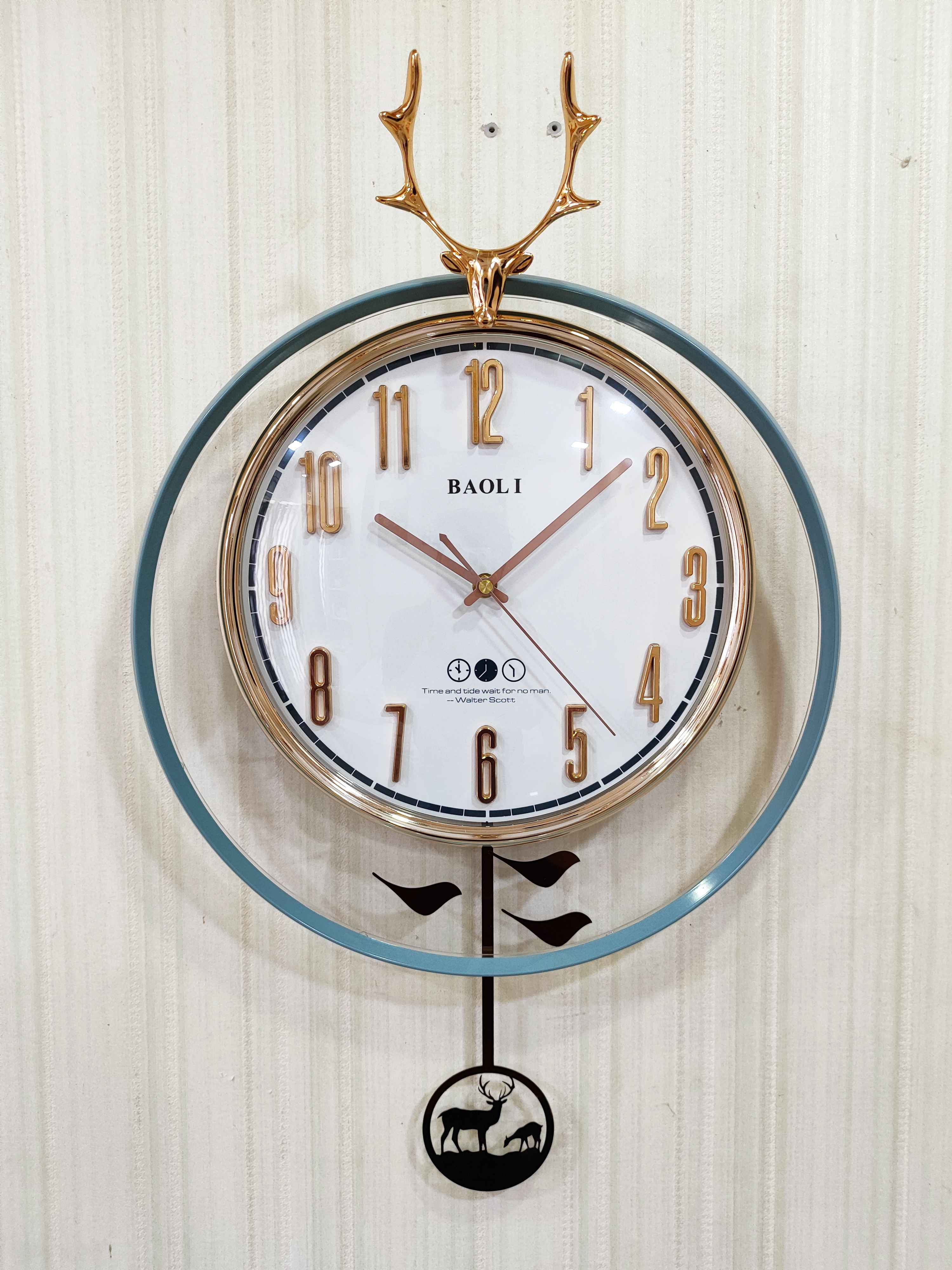 FunkyTradition Rose Gold White Reindeer Pendulum Wall Clock Wall Clock, Wall Decor for Home Office and Gifts 65 CM Tall