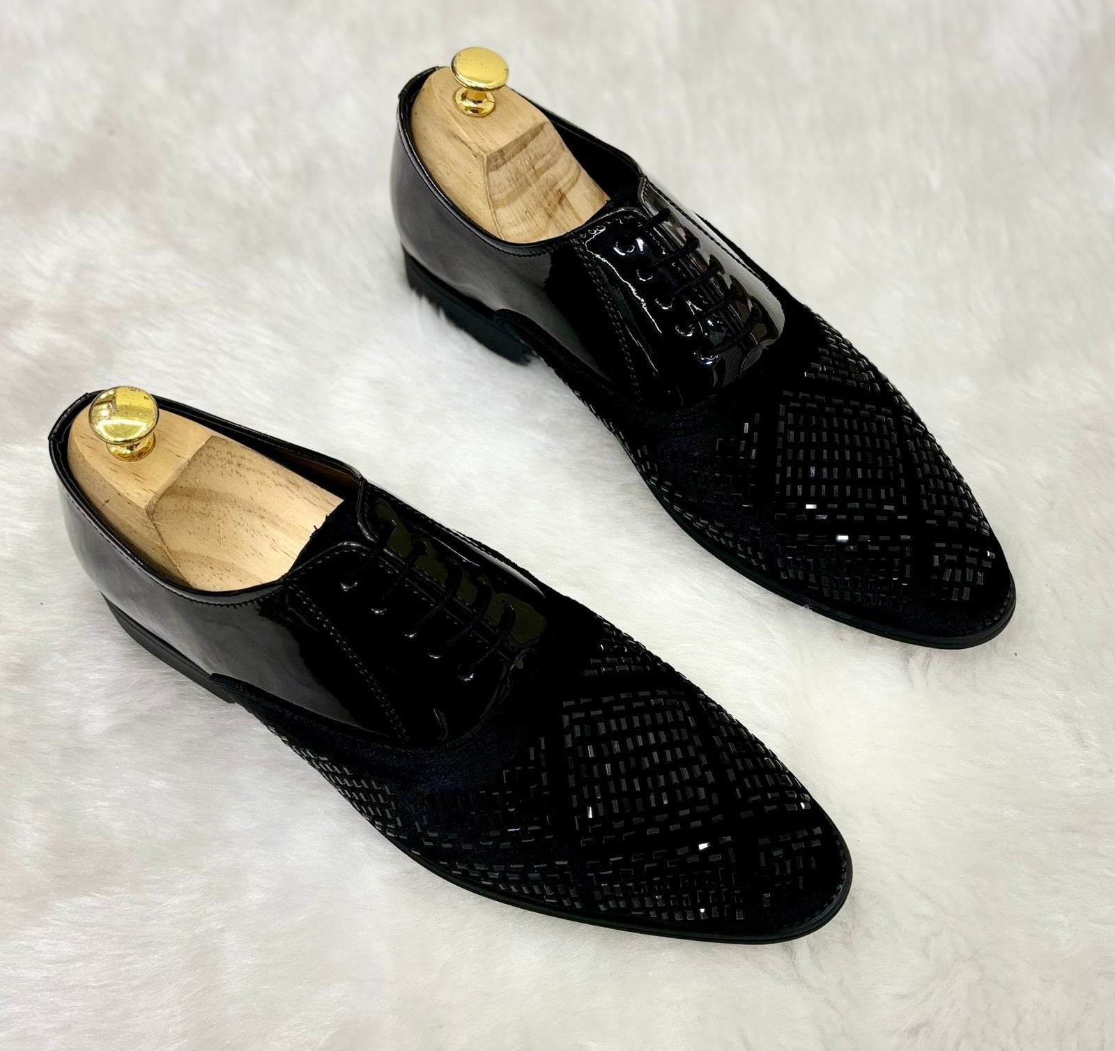 Studded Mirror Work Black Mens Party Wear Premium Quality Formal Shoes - FunkyTradition
