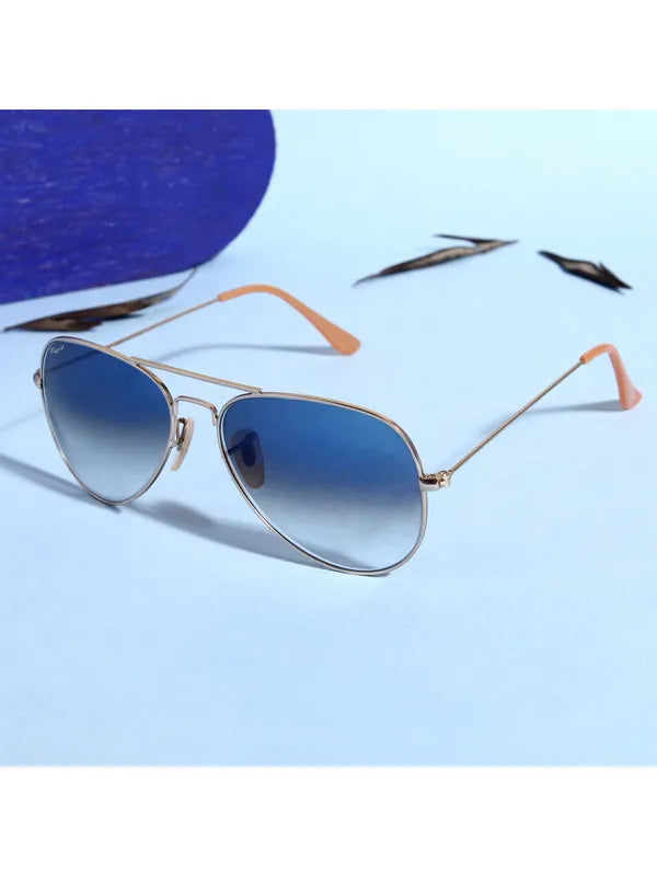 RAPTOR Extra Large Blue Mirror Aviator Sunglasses - Gold Frame, 100% UV400 Protection