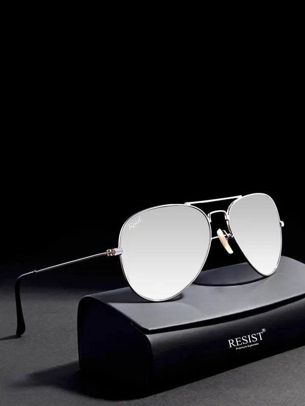 UV-Protected Silver Reflector Aviator Sunglasses for Men Women