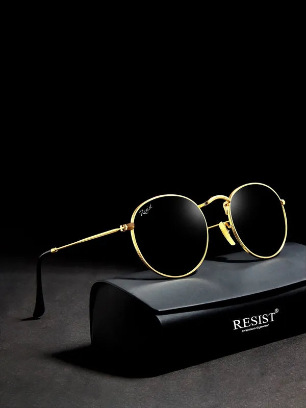 UV Protected Gold Black Round Sunglasses For Men & Women- FunkyTradition