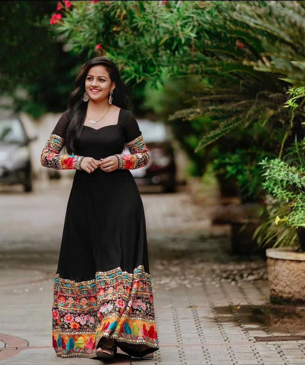 Designer Black Partywear Embroidered Fully Stitched Georgette Floor Touch Gown -FunkyTradition