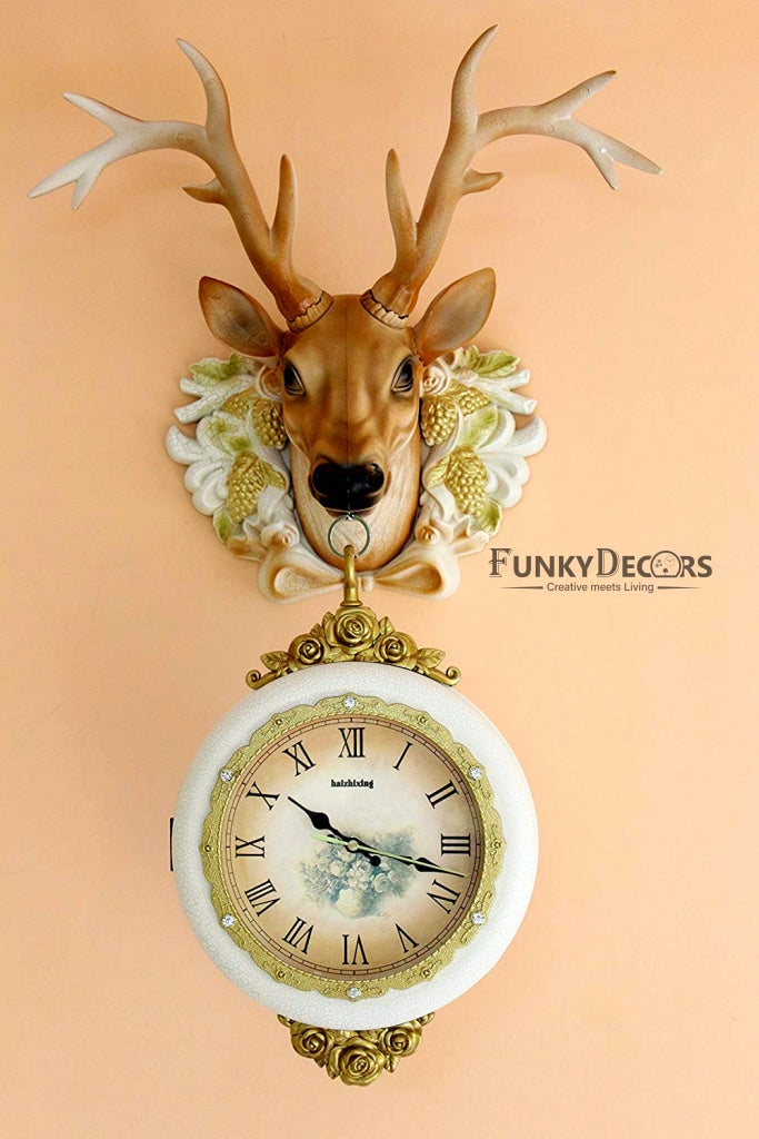 Funkytradition Royal Multicolor Dual Hanging Reindeer Wall Clock For Home Office Decor And Gifts 75