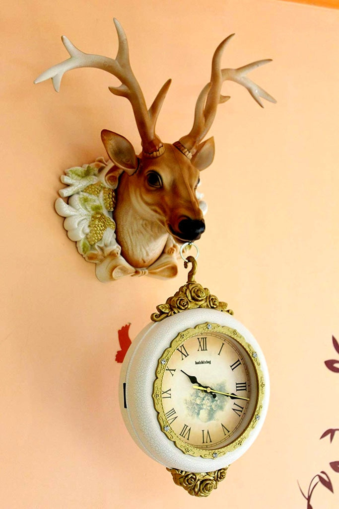 Funkytradition Royal Multicolor Dual Hanging Reindeer Wall Clock For Home Office Decor And Gifts 75