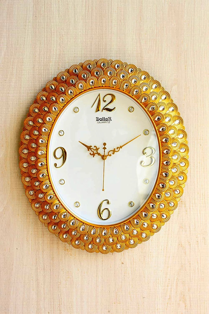 Funkytradition Royal Pearl Diamond Golden Wall Clock Watch Decor For Home Office And Gifts 47 Cm