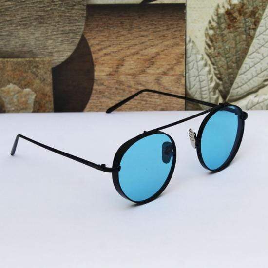 Mafia Round Cap Blue Frame Blue Glass Aviator Sunglasses