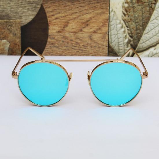 Mafia Round Cap Golden Frame Aqua Blue Glass Aviator Sunglasses-FunkyTradition Premium FunkyTradition