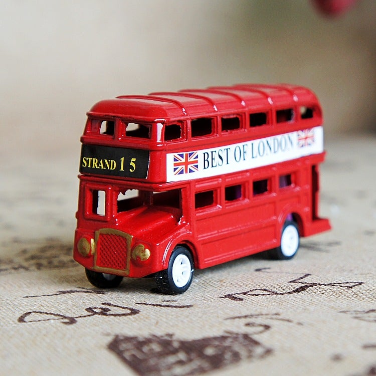 FunkyTradition Vintage British Europe Bus Model Miniature Red London Metal Retro Home Decoration Antique Children Toy Showpiece for Home Office Decor and Anniversary Birthday Gifts