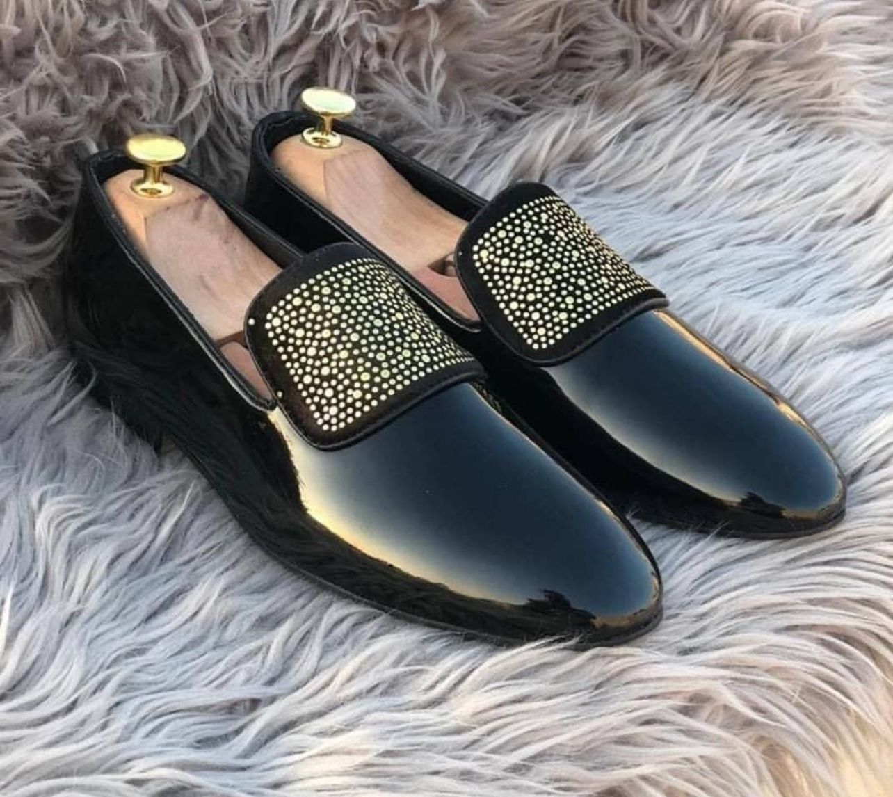 Golden Black Studded Suede Loafer Shoes For Partywear And Casualwear - FunkyTradition