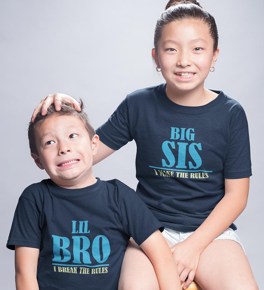 Big Bro make The Rules Lil Sis Break The Rules Brother-Sister Kid Half Sleeves T-Shirts -FunkyTradition - FunkyTradition