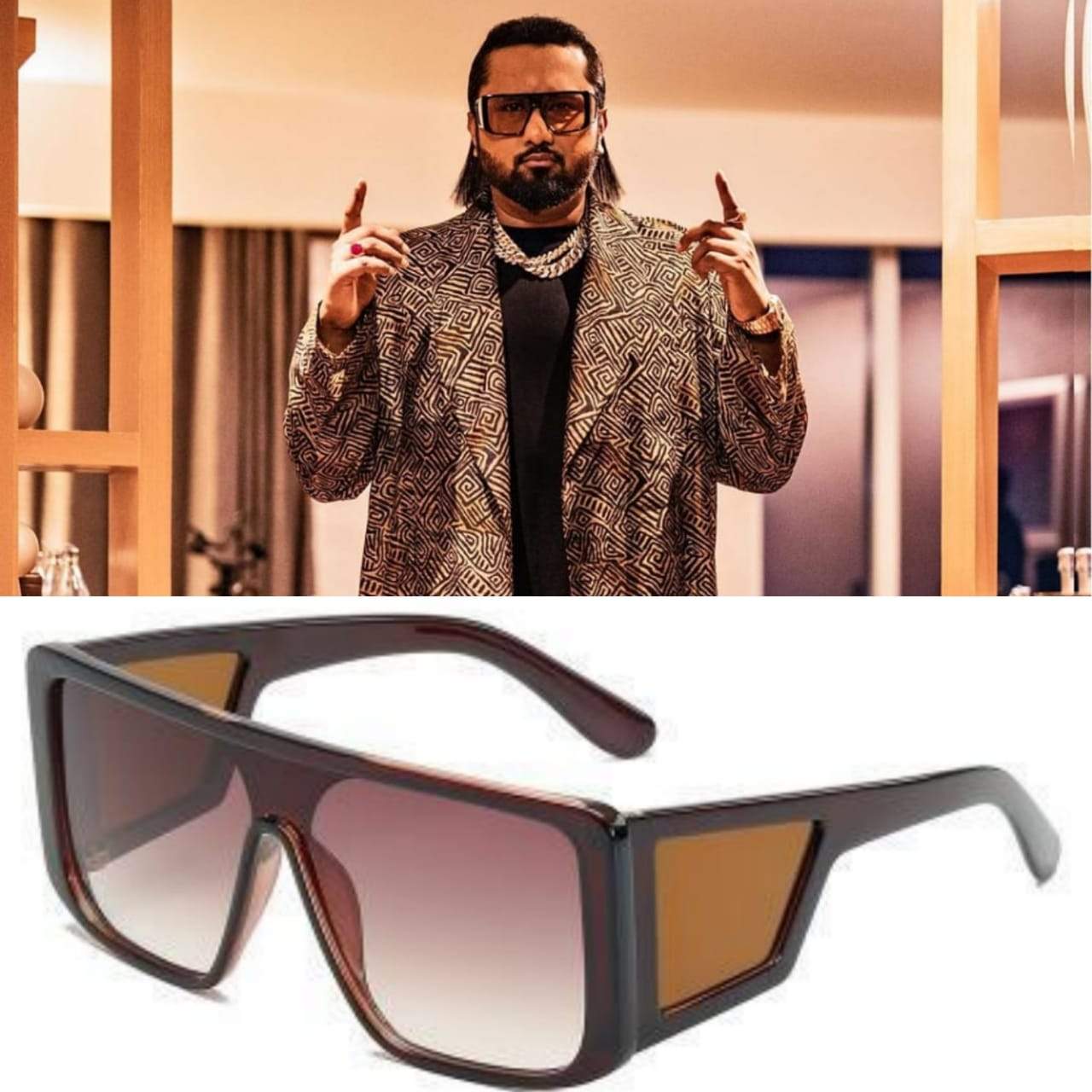 Buy Honey Singh Oversized Square Sunglasses For Men And Women-FunkyTradition