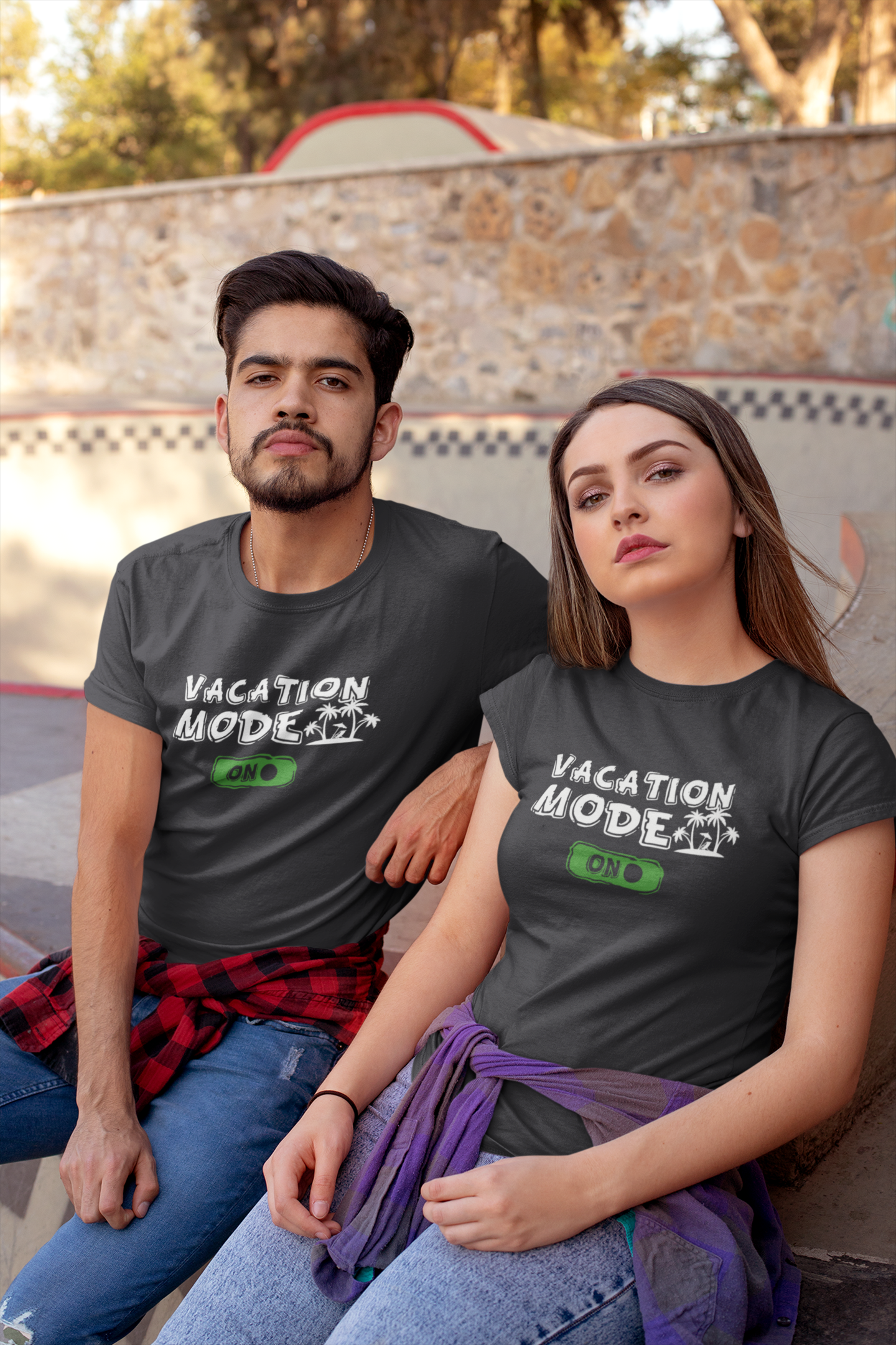 Vacation Mode Couple Half Sleeves T-Shirts -FunkyTradition