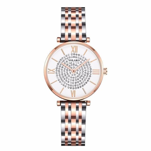 Luxury Crystal Women Fashion Casual Quartz Full Steel Round Dial Waterproof Female Wristwatch-FunkyTradition