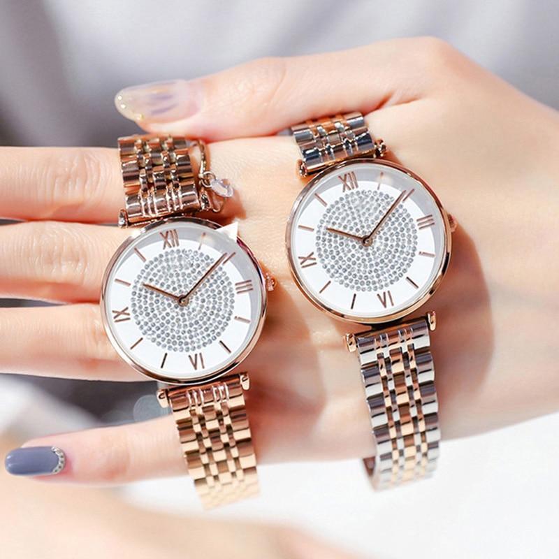 Luxury Crystal Women Fashion Casual Quartz Full Steel Round Dial Waterproof Female Wristwatch-FunkyTradition
