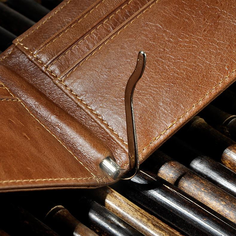 Male Genuine Leather Design Fashion Slim Money Clip With Front Pocket -FunkyTradition