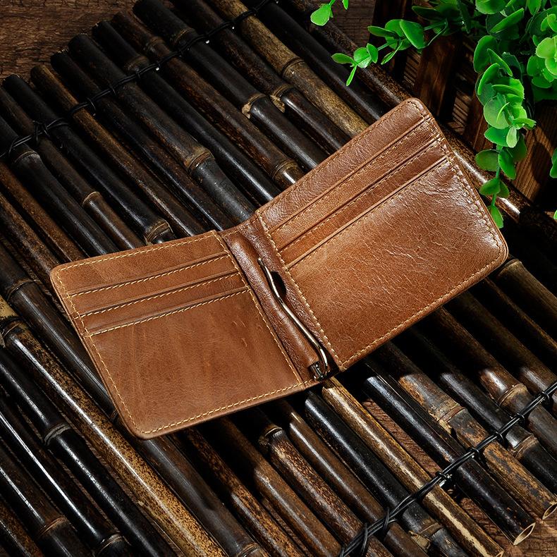 Male Genuine Leather Design Fashion Slim Money Clip With Front Pocket -FunkyTradition