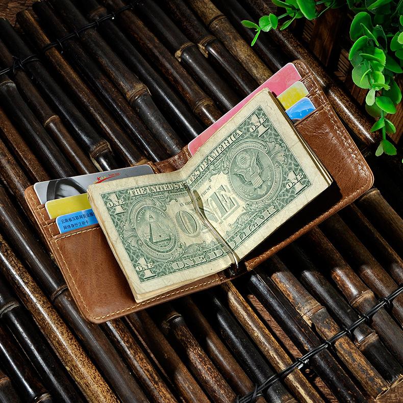 Male Genuine Leather Design Fashion Slim Money Clip With Front Pocket -FunkyTradition