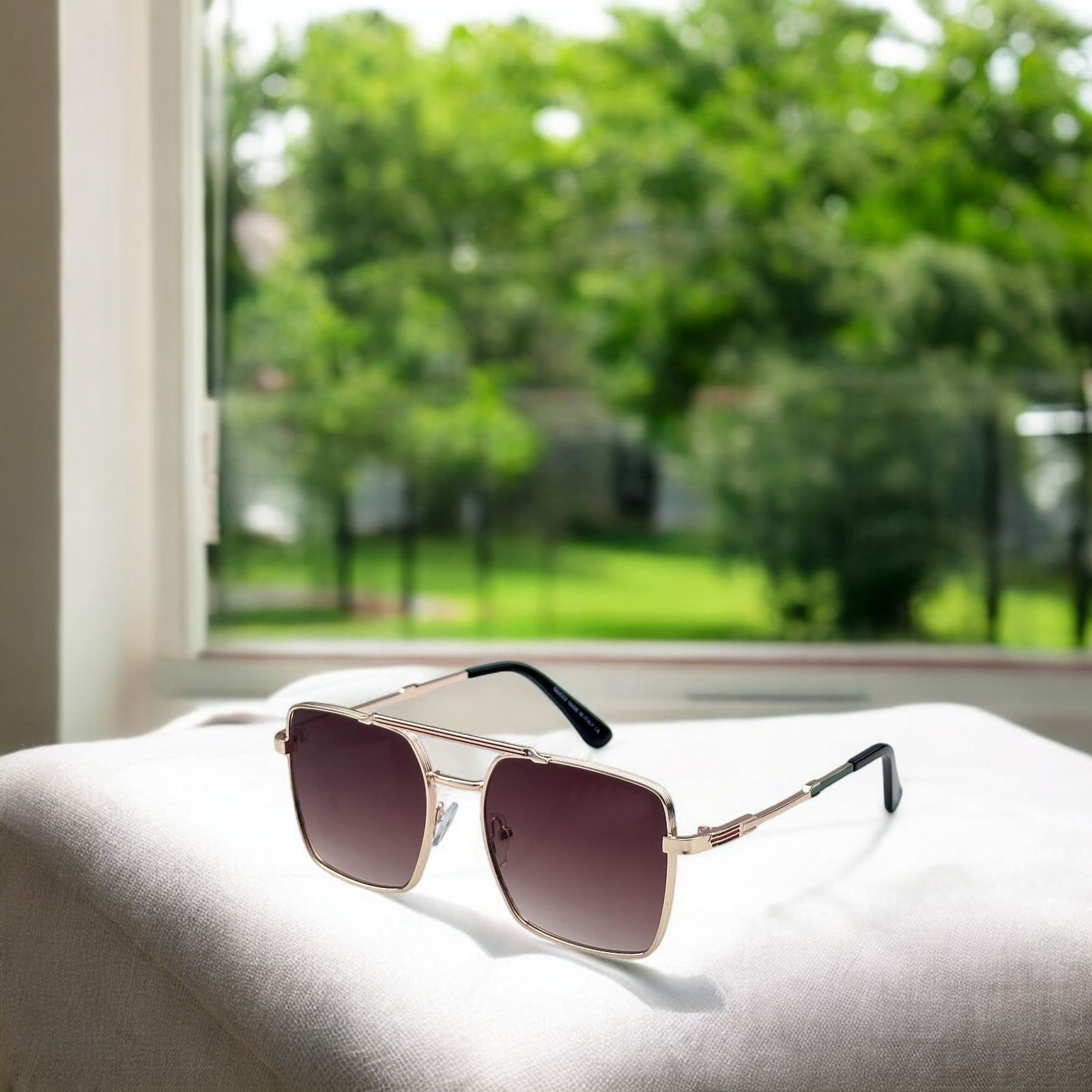 Vintage Metal Frame Rectangle Sunglasses with Gradient Lenses- FunkyTradition