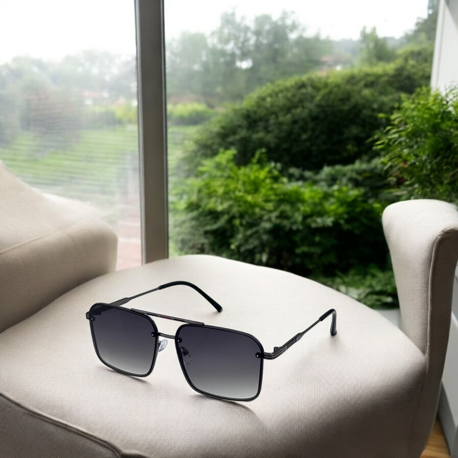 Vintage Metal Frame Rectangle Sunglasses with Gradient Lenses- FunkyTradition