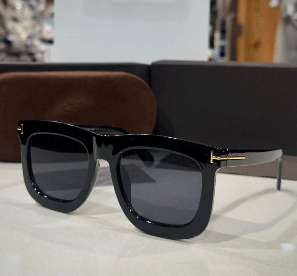 Designer Italian Black Square Sunglasses - Handmade Luxury Shades with Gold Accent