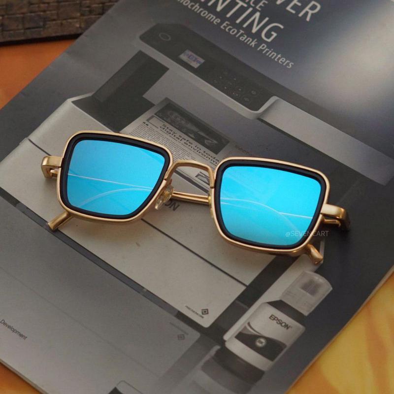 Stylish Aqua Blue And Gold Retro Sunglasses For Men And Women-FunkyTradition