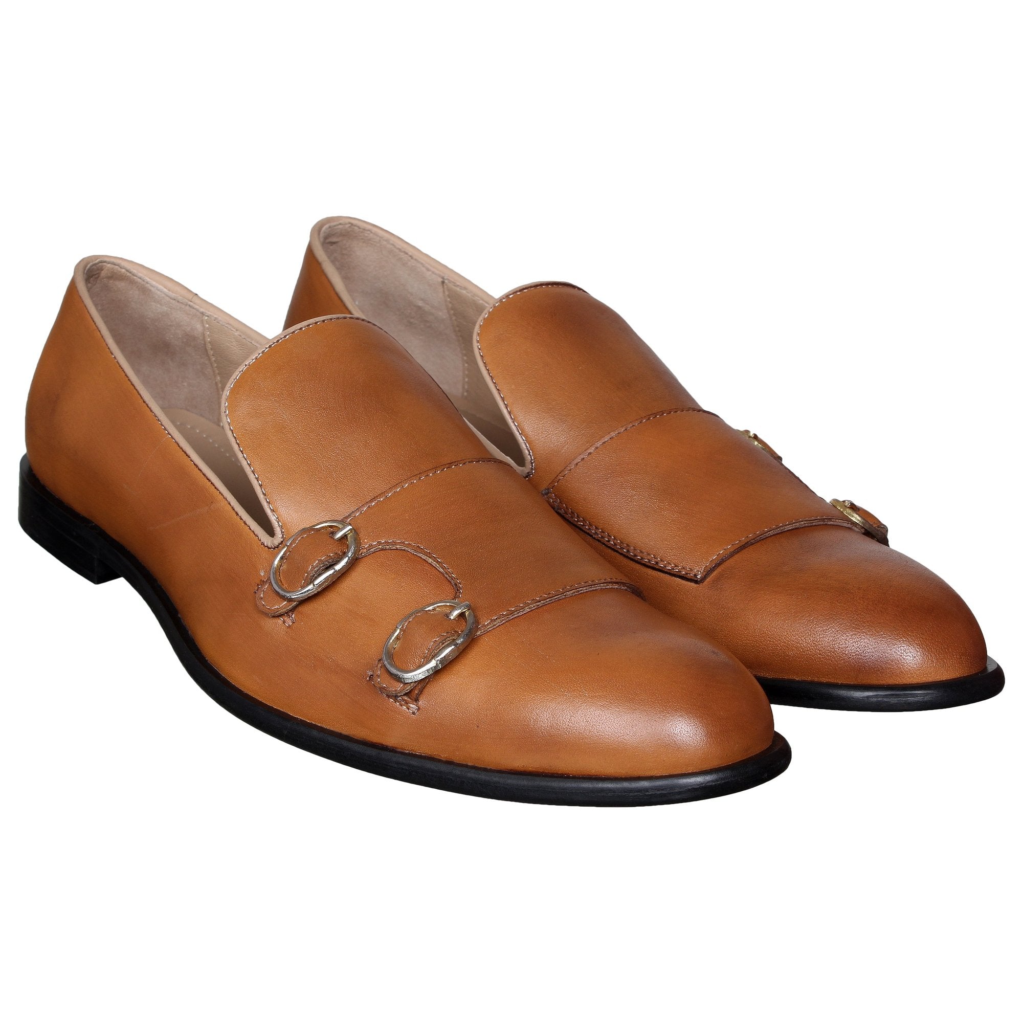 Tan Monk Strap Slipons For Men-FunkyTradition