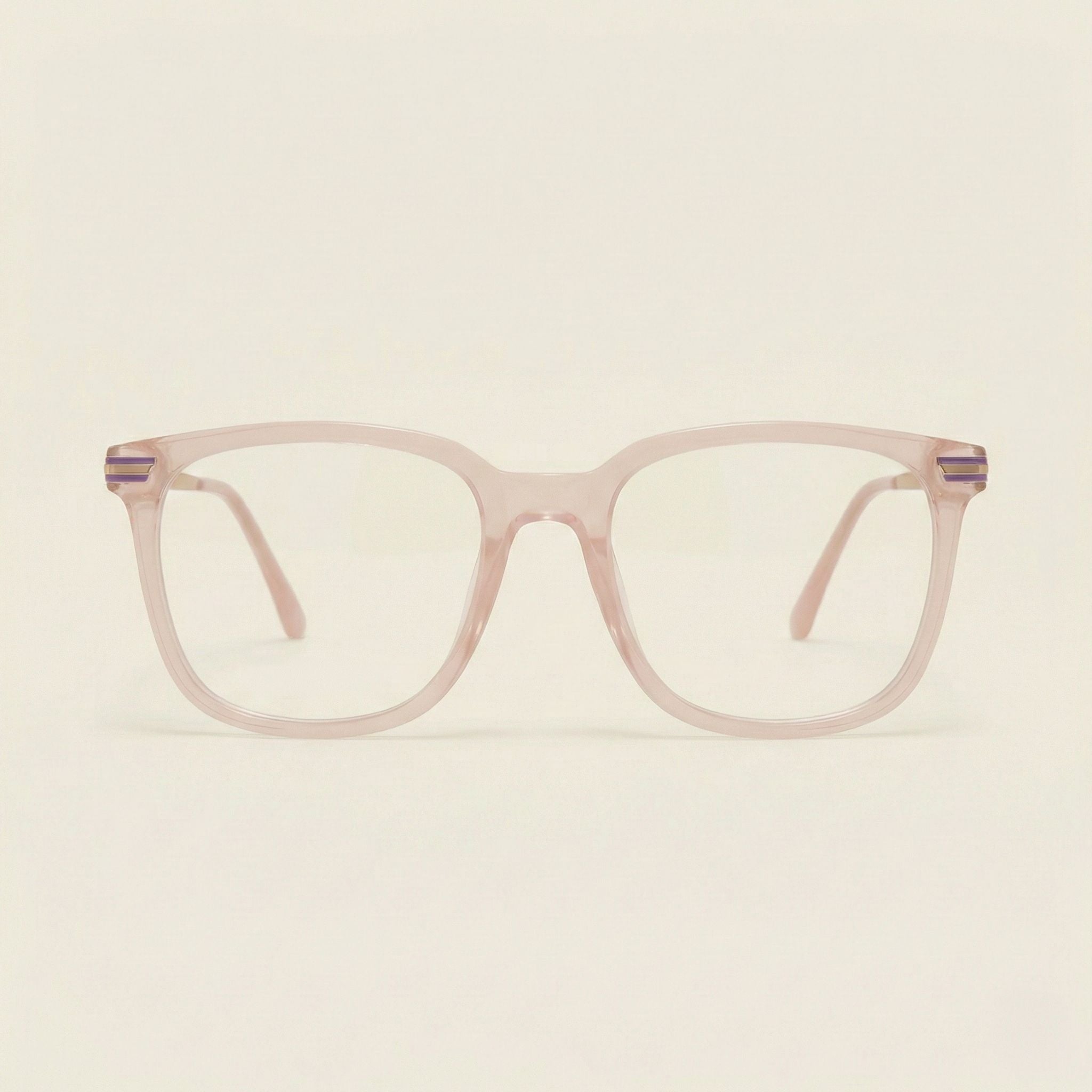 Crystal Blush Pink Transparent Eyeglasses for Men & Women | Lightweight Square Frame with Gold Metal Temples