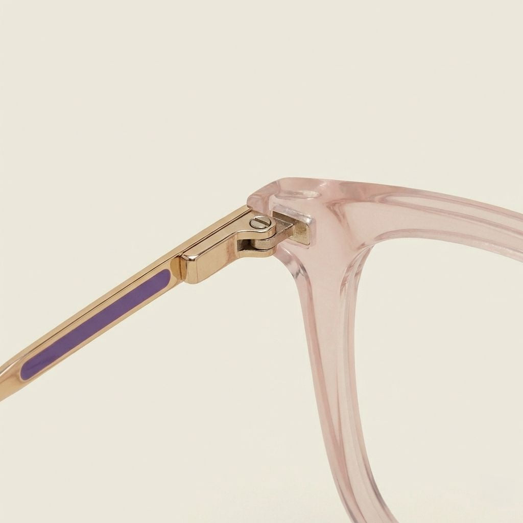 Crystal Blush Pink Transparent Eyeglasses for Men & Women | Lightweight Square Frame with Gold Metal Temples
