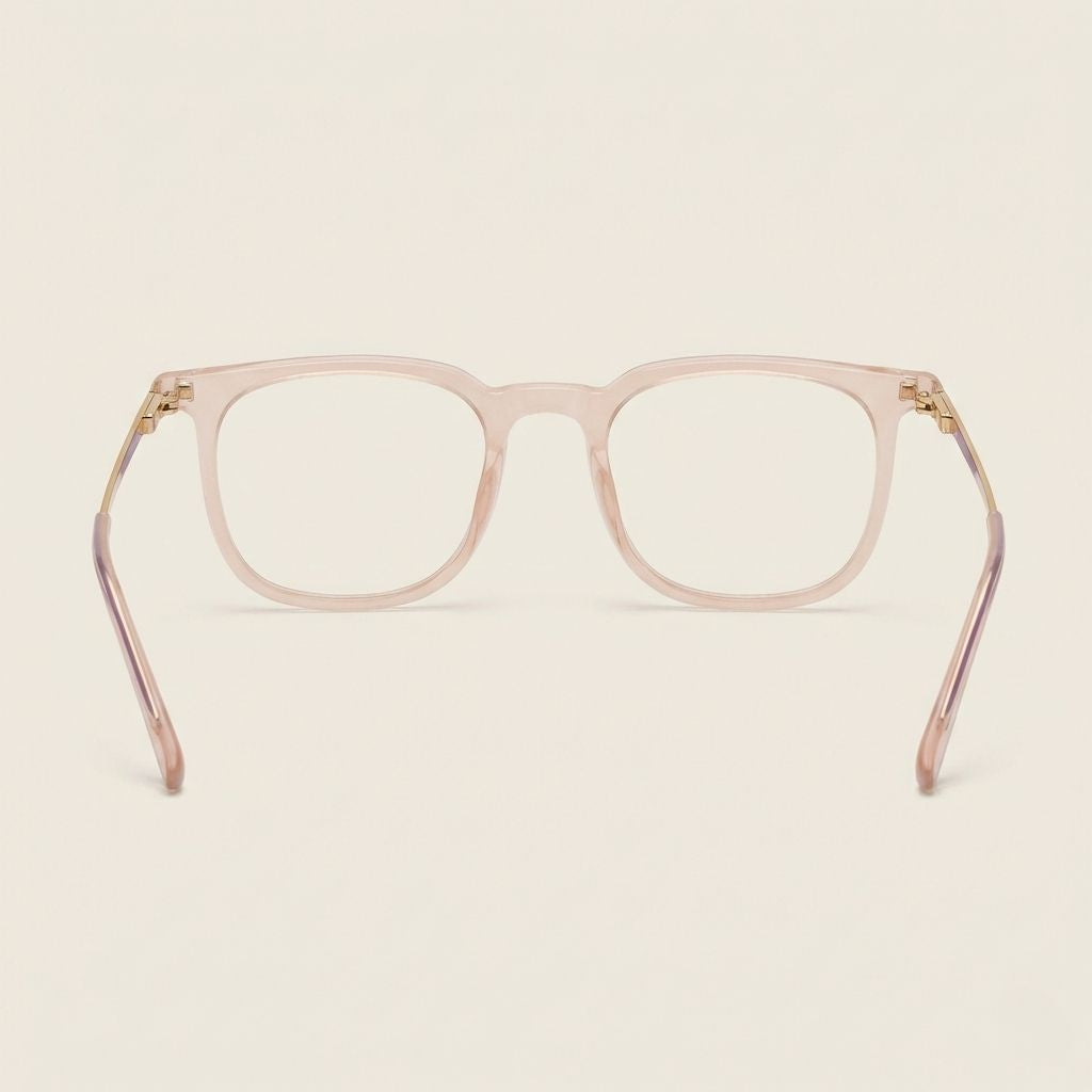 Crystal Blush Pink Transparent Eyeglasses for Men & Women | Lightweight Square Frame with Gold Metal Temples