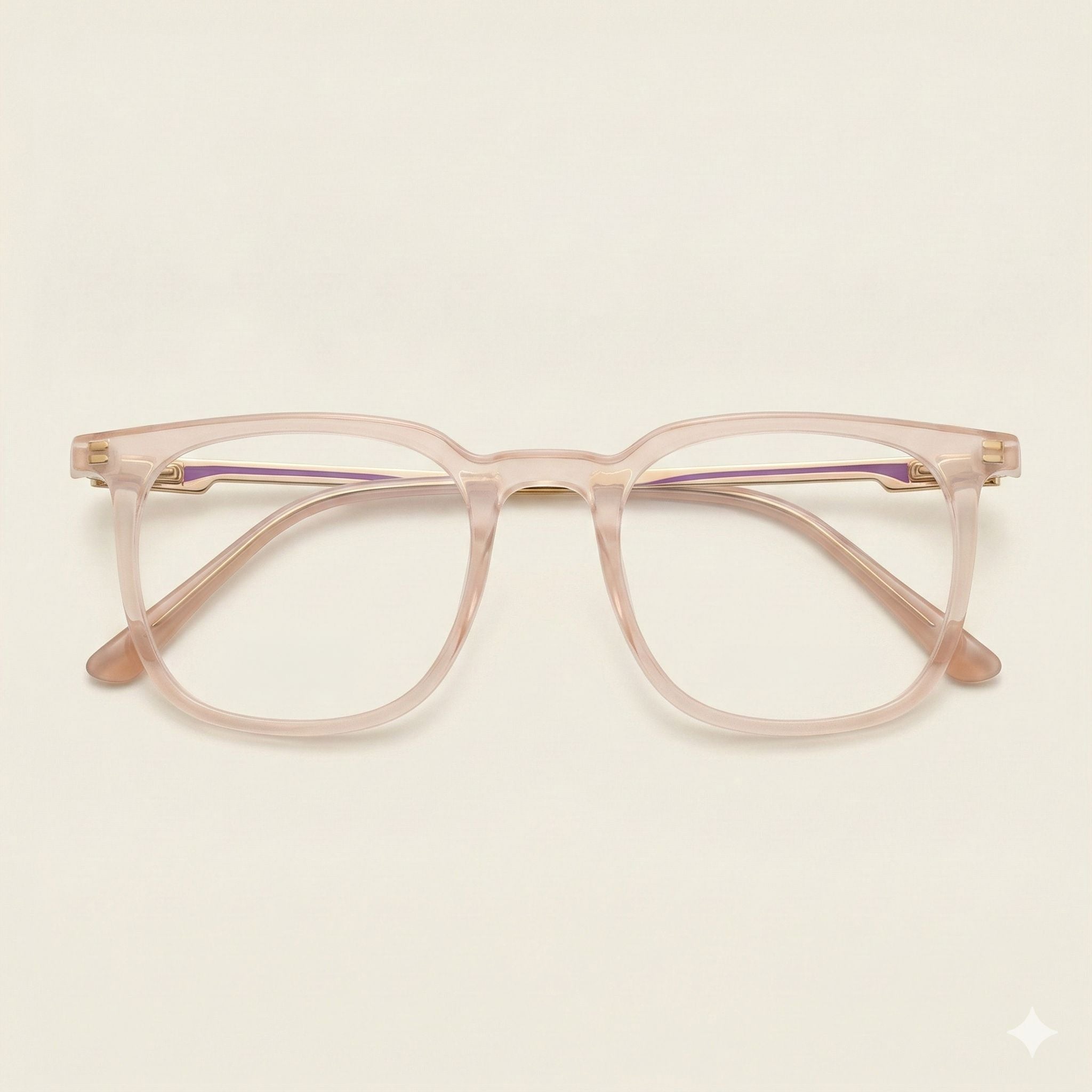 Crystal Blush Pink Transparent Eyeglasses for Men & Women | Lightweight Square Frame with Gold Metal Temples