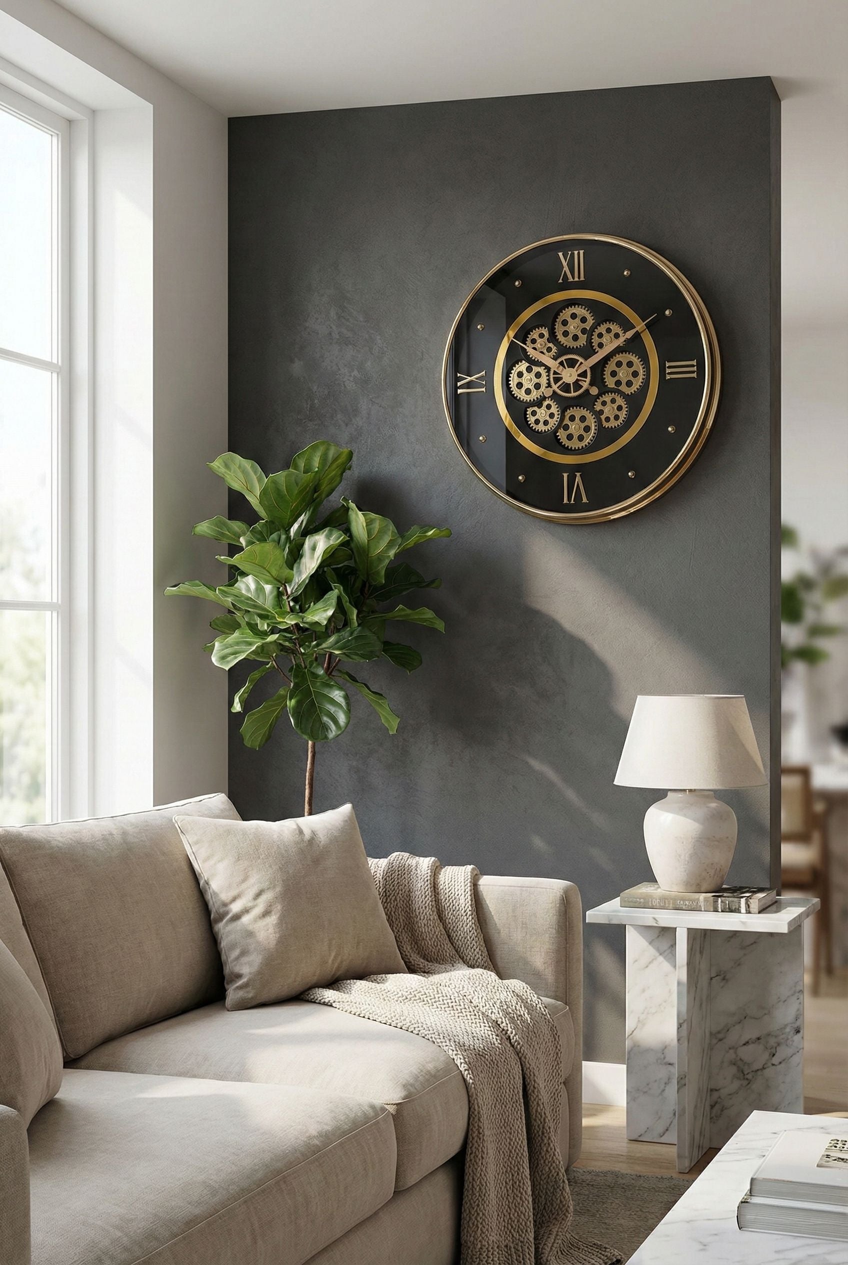 Modern Luxury Skeleton Wall Clock 14 Inch – Silent Quartz Roman Numeral Design