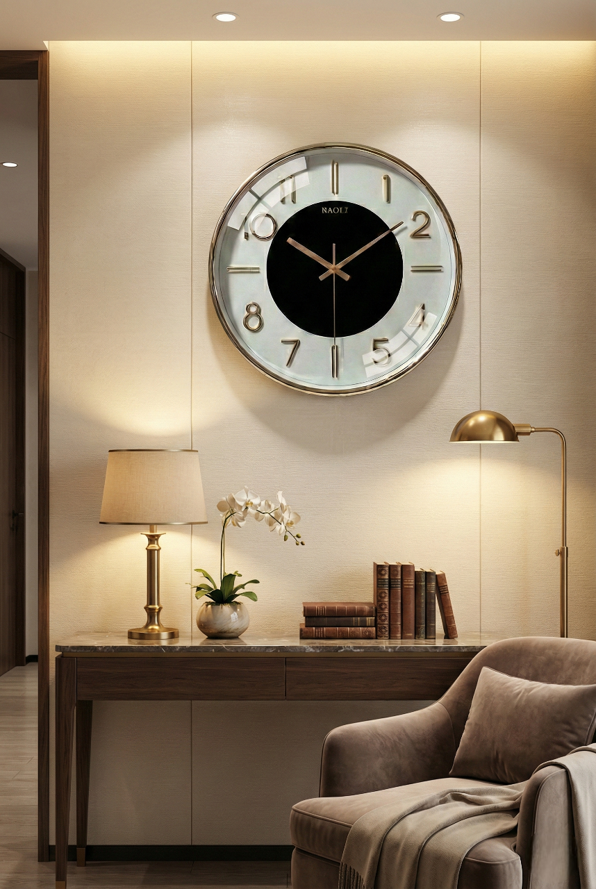 Premium Gold Metal Wall Clock with 3D Numbers | Silent Quartz | 15×15 Inch