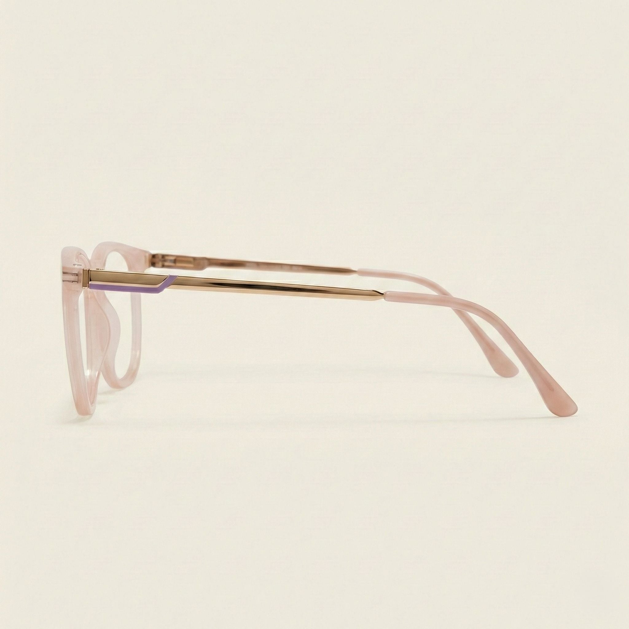 Crystal Blush Pink Transparent Eyeglasses for Men & Women | Lightweight Square Frame with Gold Metal Temples