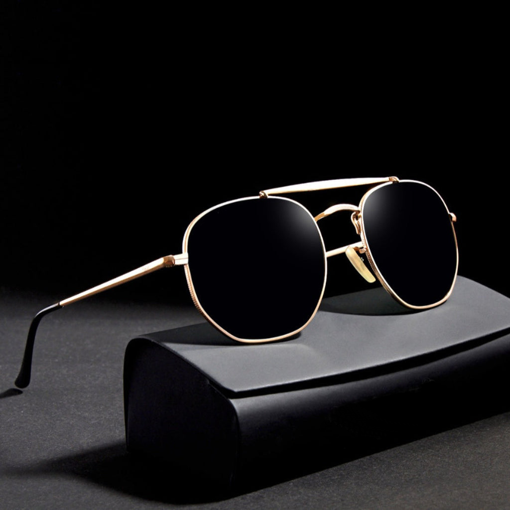 Polarized Aviator Sunglasses for Men and Women Oversized Square Metal Frame Retro Black Shades- FunkyTradition