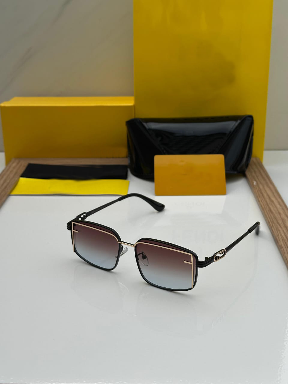 Premium Square Metal Frame Sunglasses – UV400 Protection | Brown, Blue & Black Lenses