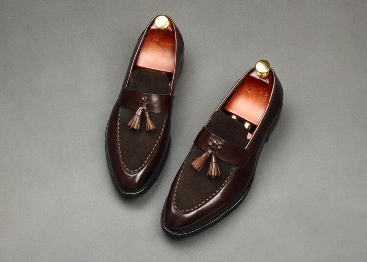 New Arrival Men Brown Suede Shoes Fashion Pointed Business Leisure Leather Slip On Loafer Black-FunkyTradition