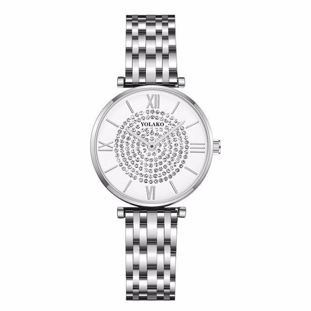Luxury Crystal Women Fashion Casual Quartz Full Steel Round Dial Waterproof Female Wristwatch-FunkyTradition