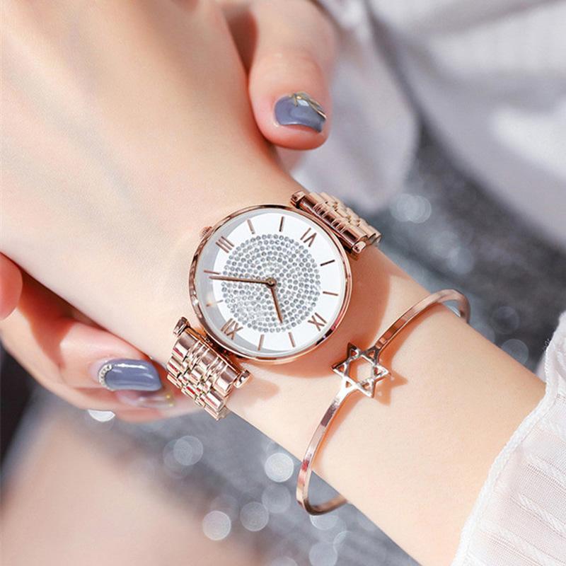 Luxury Crystal Women Fashion Casual Quartz Full Steel Round Dial Waterproof Female Wristwatch-FunkyTradition