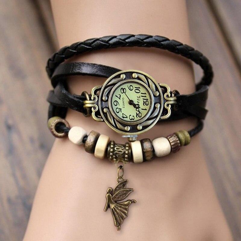 Women Luxury Leather Ladies Wrist Watch With Vintage Bracelet -FunkyTradition