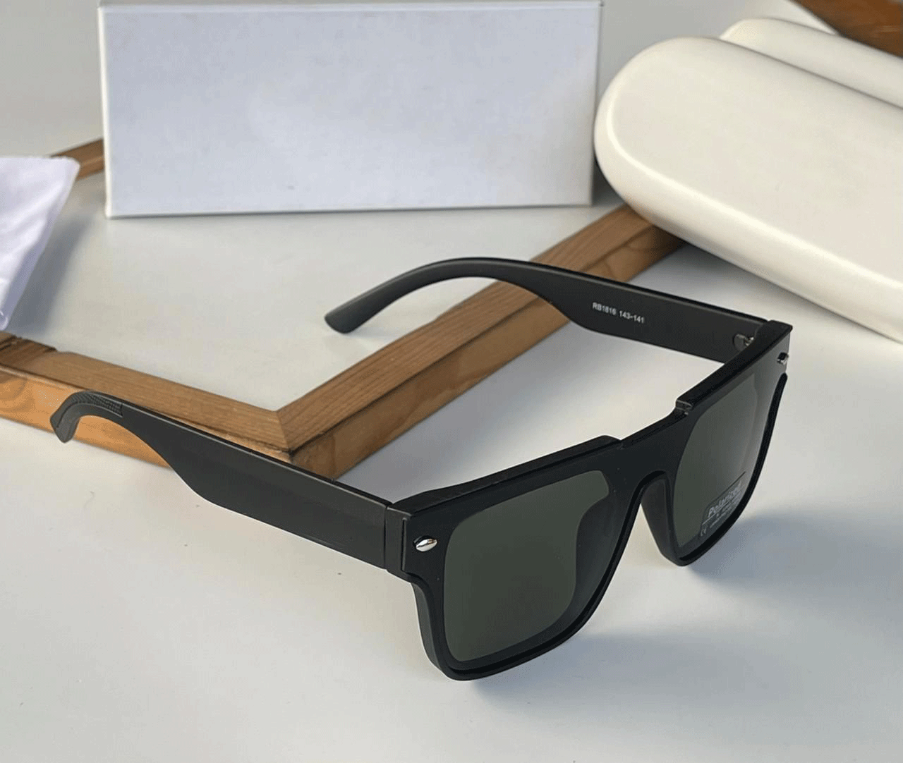 Classic Square Polarized Sunglasses – Black Frame with UV Protection