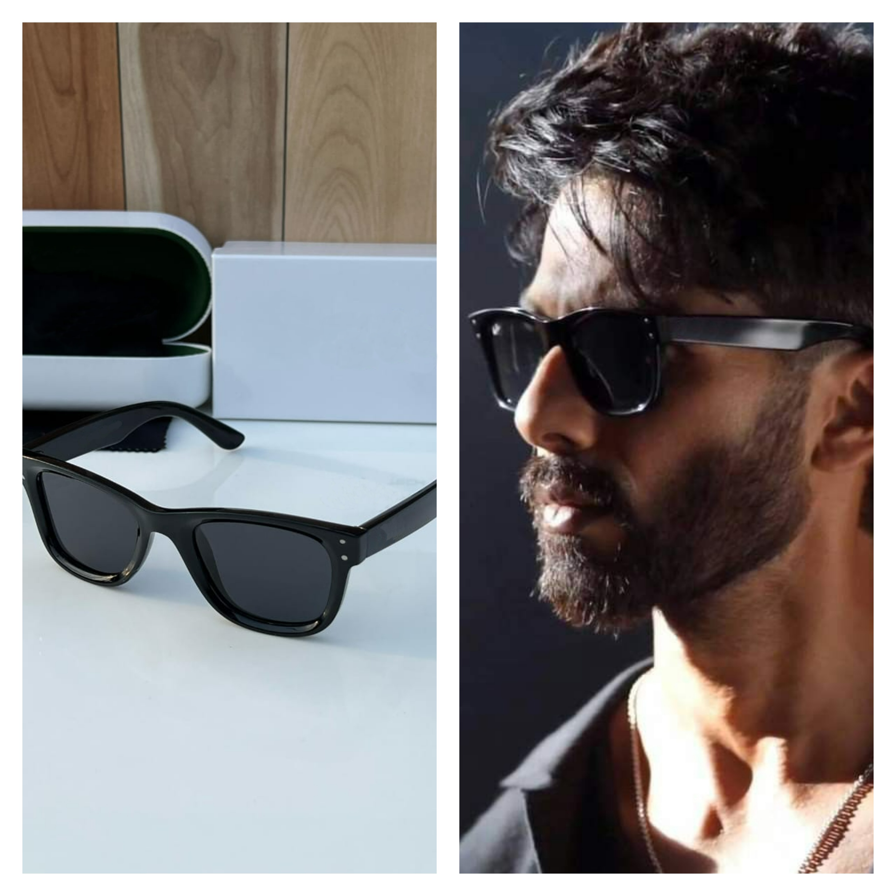 Shahid Kapoor Inspired Black Wayfarer Sunglasses – Classic Matte Finish | UV400 Protection | Unisex Fashion Eyewear