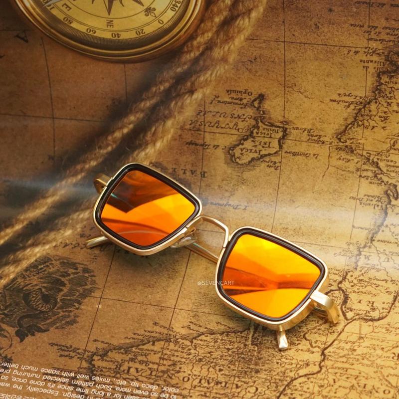 Stylish Square Orange Mercury And Gold Retro Sunglasses For Men And Women-FunkyTradition