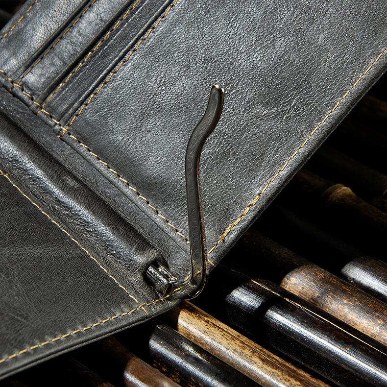 Male Genuine Leather Design Fashion Slim Money Clip With Front Pocket -FunkyTradition