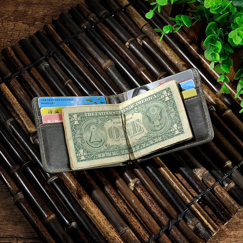 Male Genuine Leather Design Fashion Slim Money Clip With Front Pocket -FunkyTradition